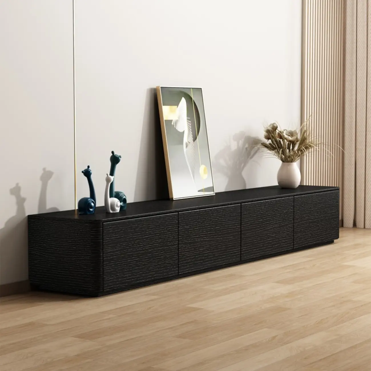 79 Black Wood Long Cable Management TV Stand with Drawer