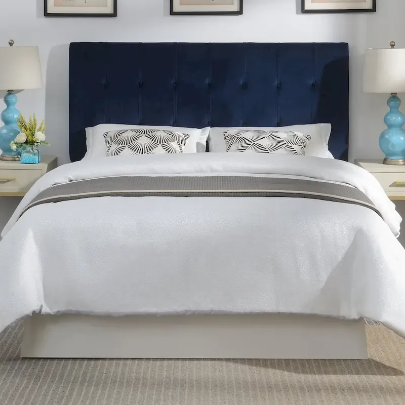 Navy Blue Velvet Queen Upholstered Headboard