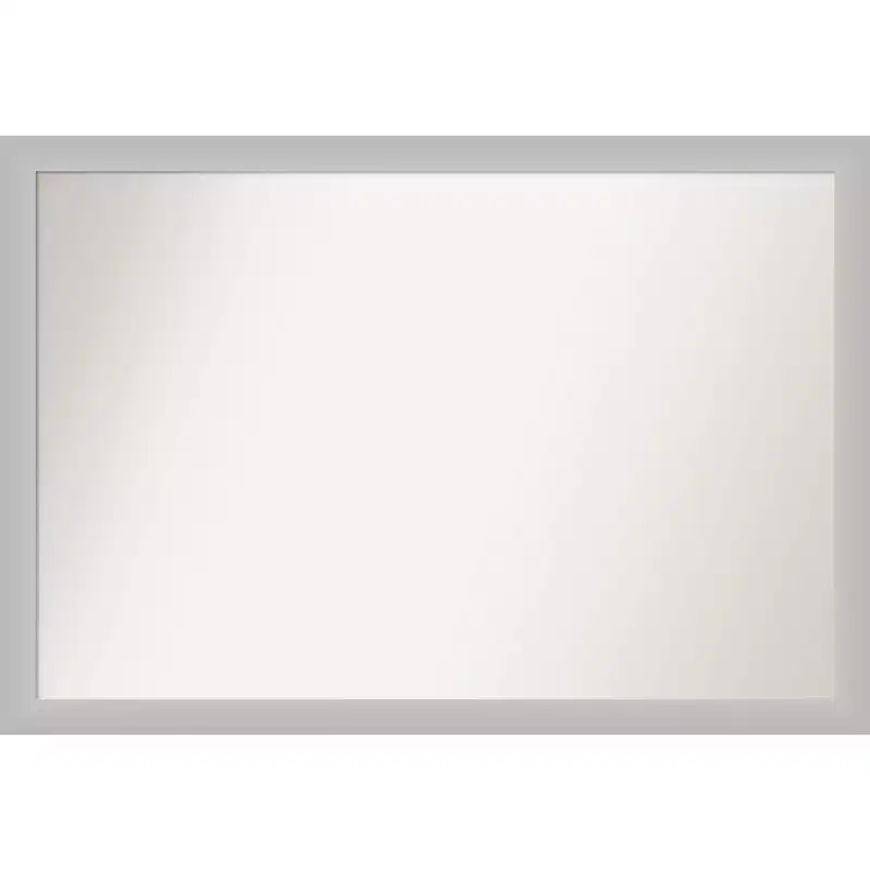39" x 27" Non-Beveled Low Luster Wood Bathroom Wall Mirror Silver - Amanti Art: Modern Rectangle, Wall Mount, Includes Hardware