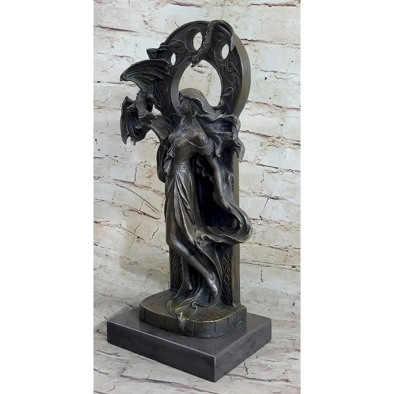 Winged Serpent Imitative Snake Dragon Fantasy Gargoyle Monster Bronze Statue Sculpture Art