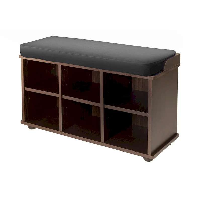 Espresso/Black Storage Bench with Cushion, 1-Person, 33.7×12.52×19.17 in
