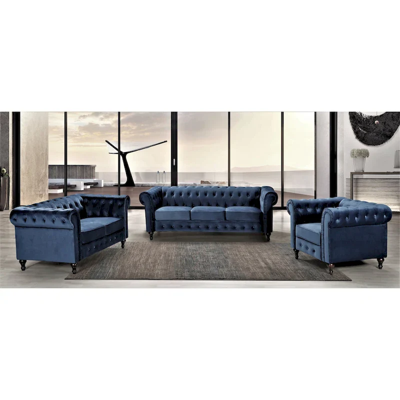 Brooks Classic Chesterfield 3-Piece Living Room Set-Chair Loveseat & Sofa