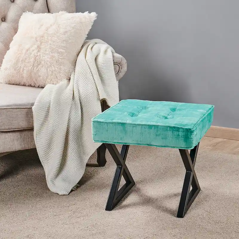 Textured Velvet Ottoman Vanity Stool 18X18X17