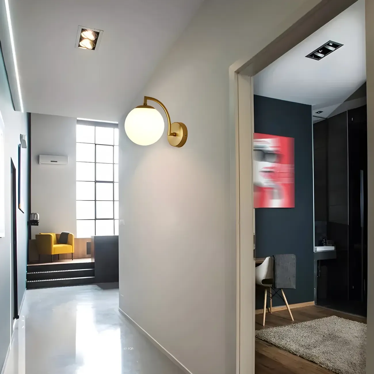 Mini Modern Globe Glass Metal Arc Vanity Wall Light