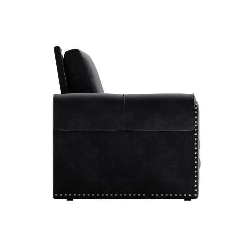 3-in-1 King Pull Out Sofa Bed Chesterfield Sofa, Velvet/Faux Leather Convertible Sleeper Sofa with Nailhead Trim & Rolled Arm