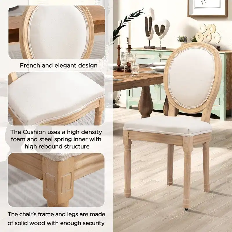 French Chair Dining Chair Solid Wood with Nailhead Trim Set of 2