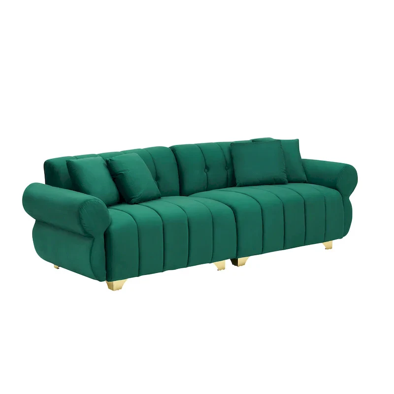 Green Velvet 3-seater Sofa with Spring-Wrapped Cushions
