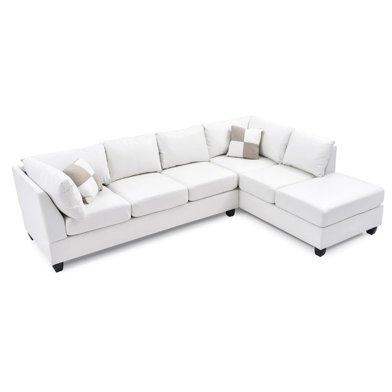 Malone 111 in. Faux Leather 4-Seater Sectional Sofa with 2-Throw Pillow - 111 L x 78 W x 34 H