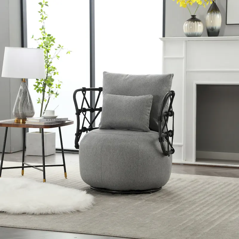 Upholstered Accent Chair with Metal Base
