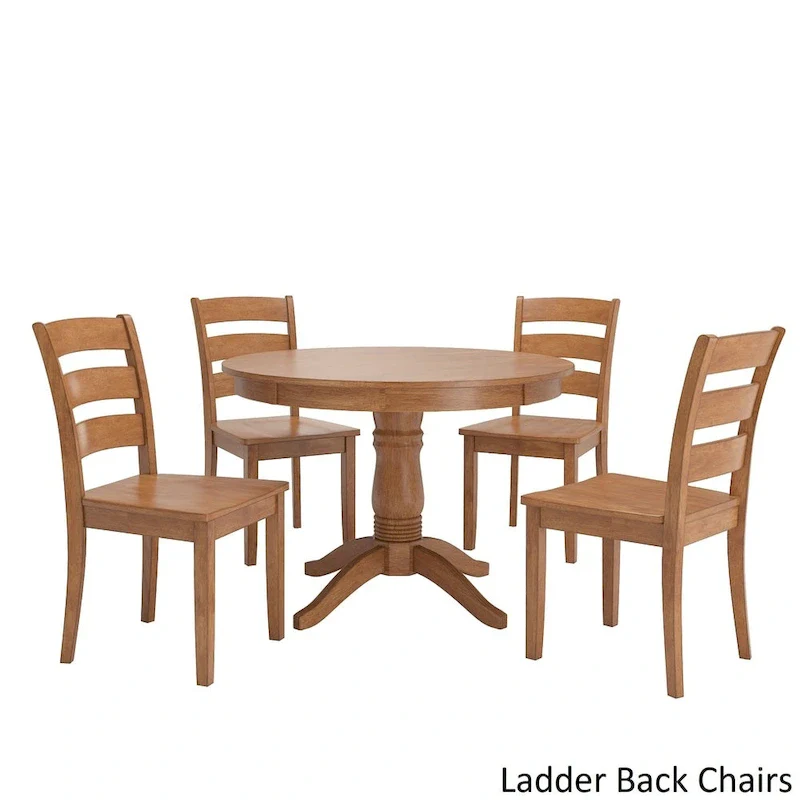 Wilmington II Round Pedestal Base Oak Finish 5-Piece Dining Set by iNSPIRE Q Classic