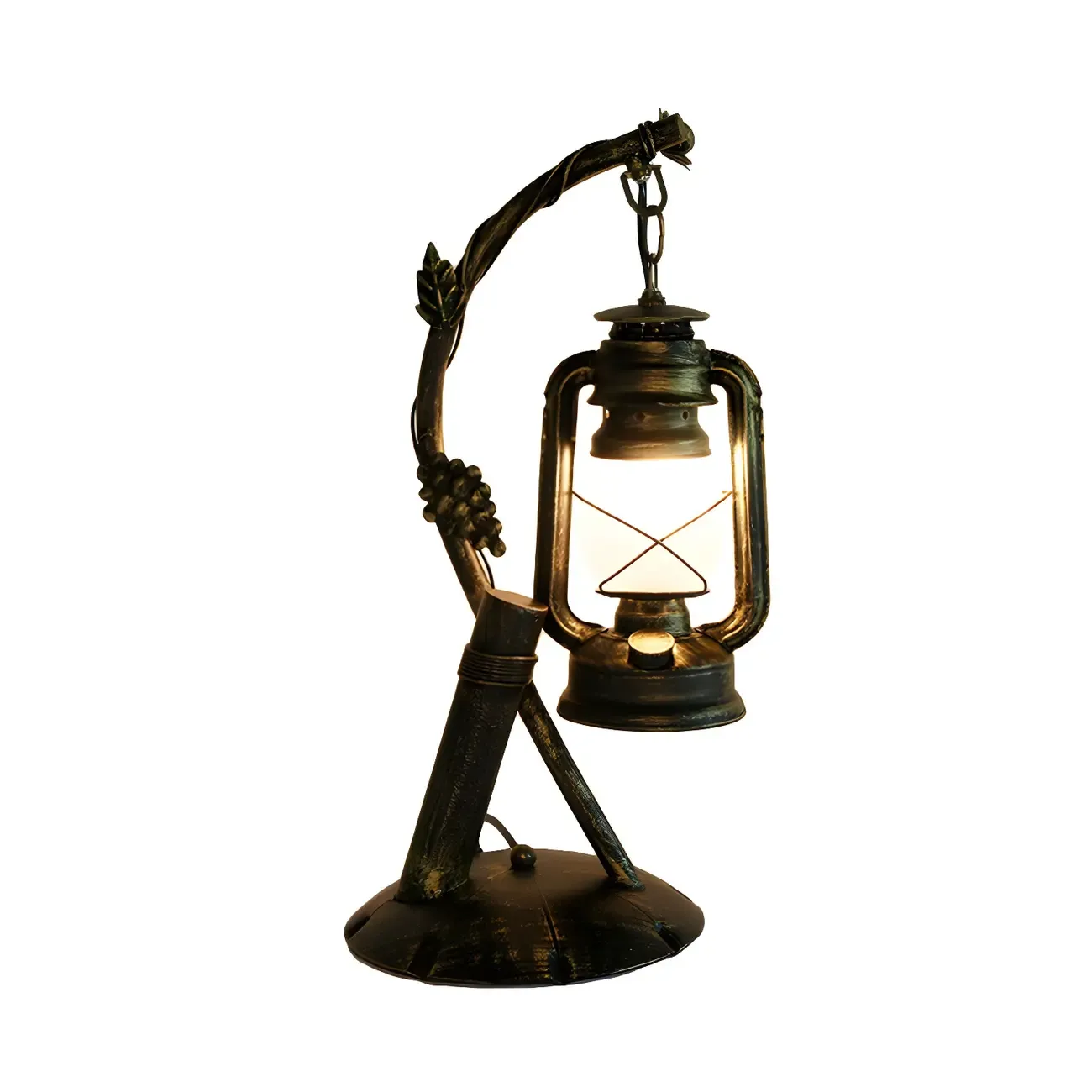 HomeyFad Industrial Rustic bronze Metal Lantern Table Lamp in Brass