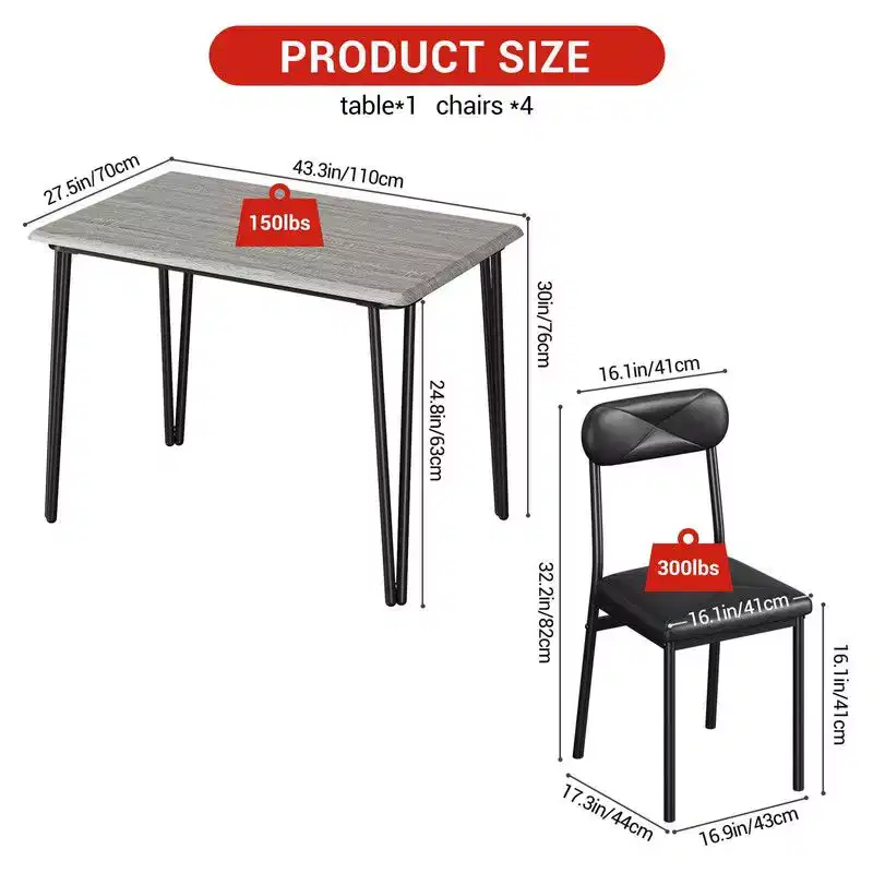 Kitchen Table Chairs Set of 4,Space Saving Modern Dinette Accent Furniture with 4 Upholstered Chairs