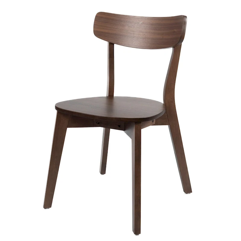 Aby Dining Side Chair, Wooden Round Seat, Open Panel Back, Walnut Brown