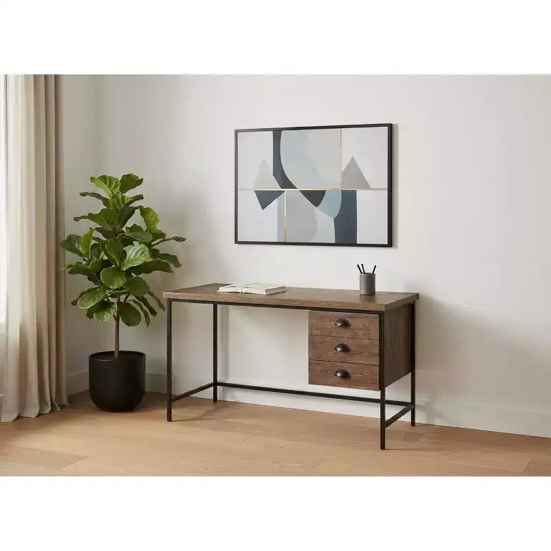 24 Brown and Black Computer Desk With Three Drawers