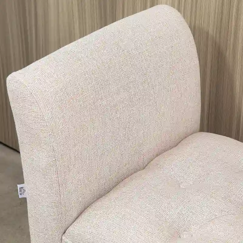 Beige Button-Tufted Upholstered Bench with Arms - 55