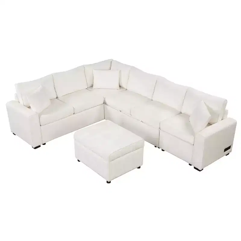 CLIHOME 112.2 Modern Sectional Sofa Pull-out Sofa Bed Sleeper with a Storage Ottoman and Three Pillows