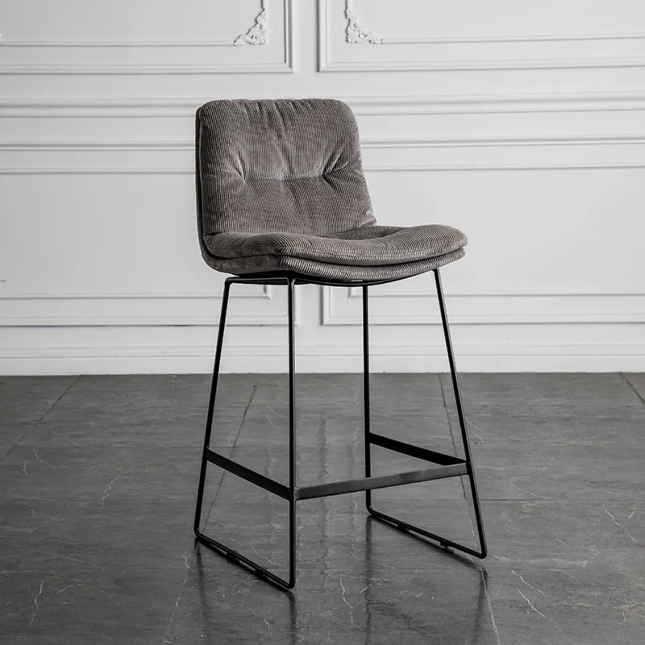 Modern Upholstered Low Back Metal Sled Bar Stools