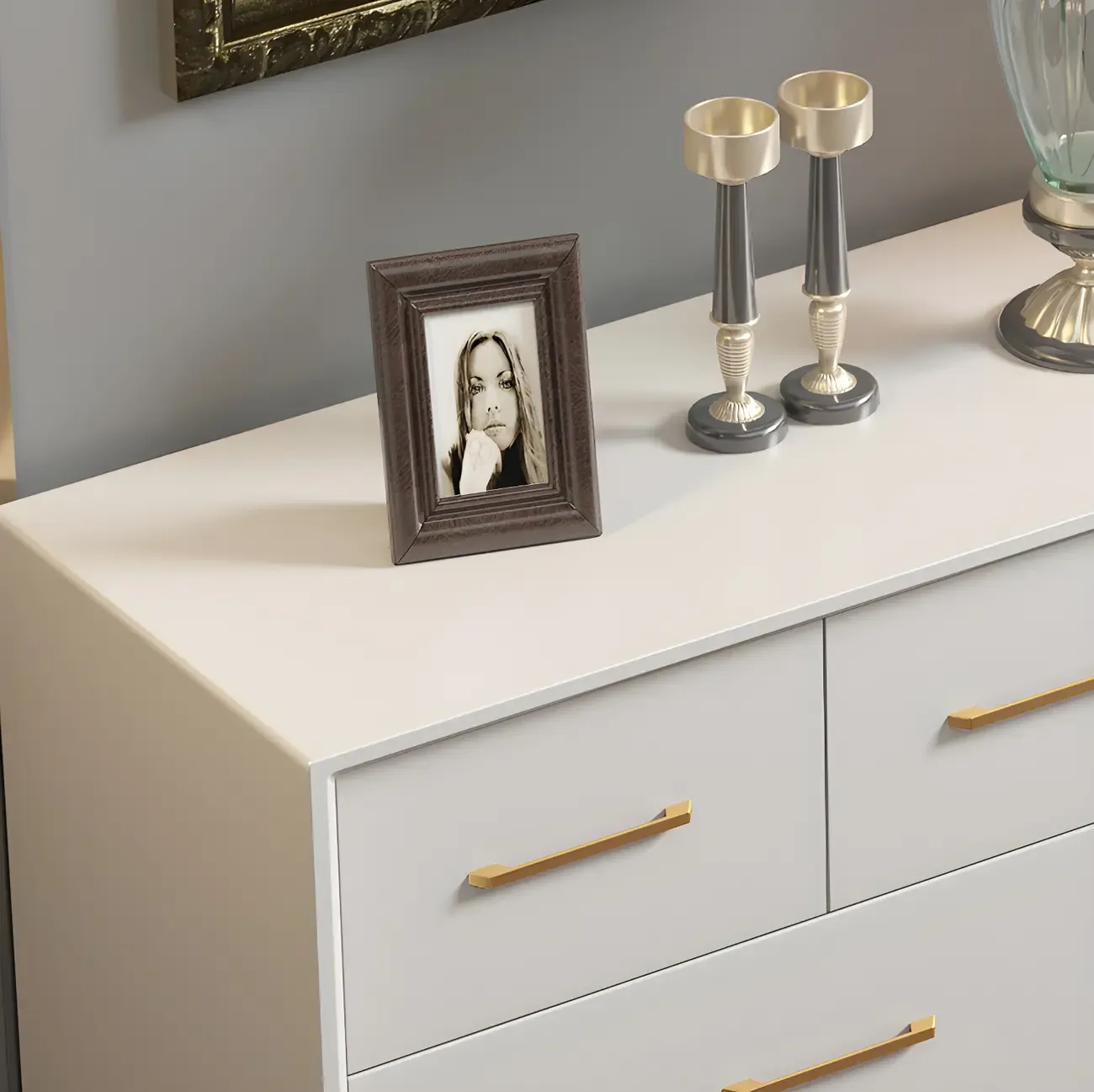 Glam Birch Wood Buffet Table with Multi-Drawers