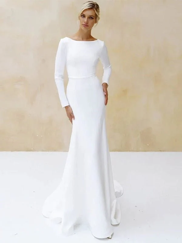 Mermaid Scoop Neck V Back Satin Wedding Dress