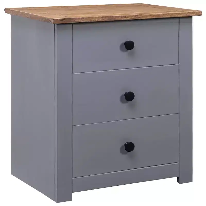 Bedside Cabinet Grey and Natural Solid Pine Wood 18.1x15.7x22.4 in
