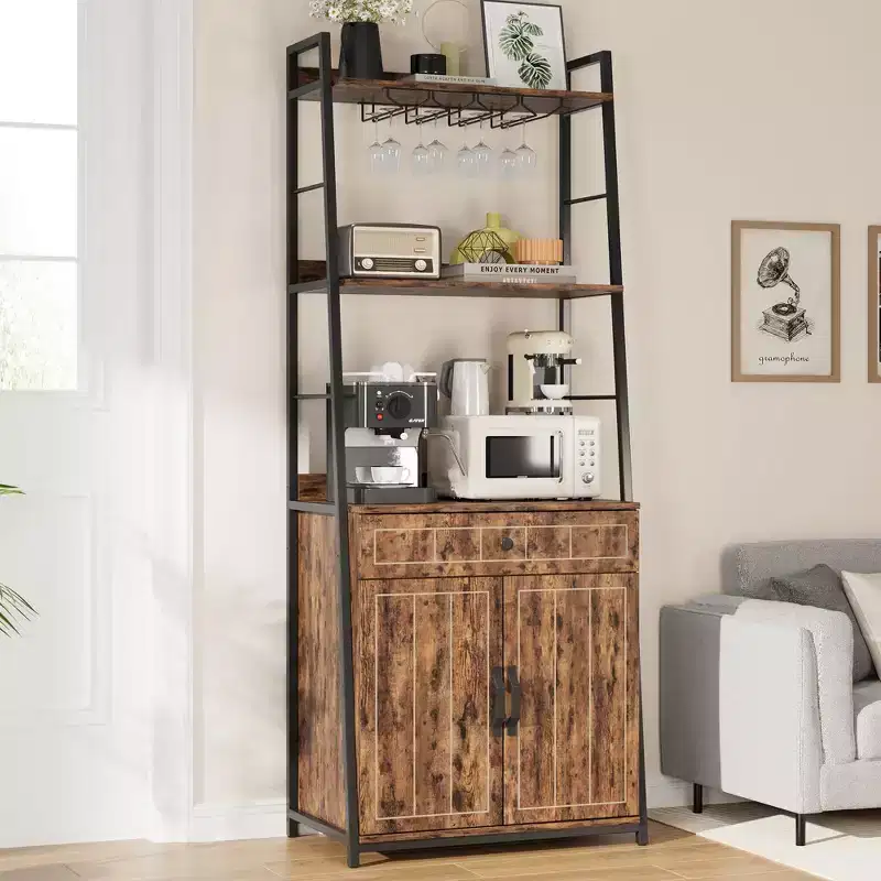 70.8 TruAIR Bakers Rack with Cabinet C Industrial Microwave Stand & Wine Storage Cabinet for Kitchen/Living Room (Freestanding with Drawer)
