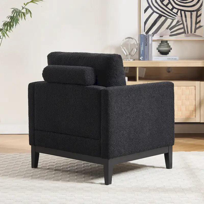 35.4 W Modern Reading Chair,Upholstered Accent Chair with Pillows and Wood Legs