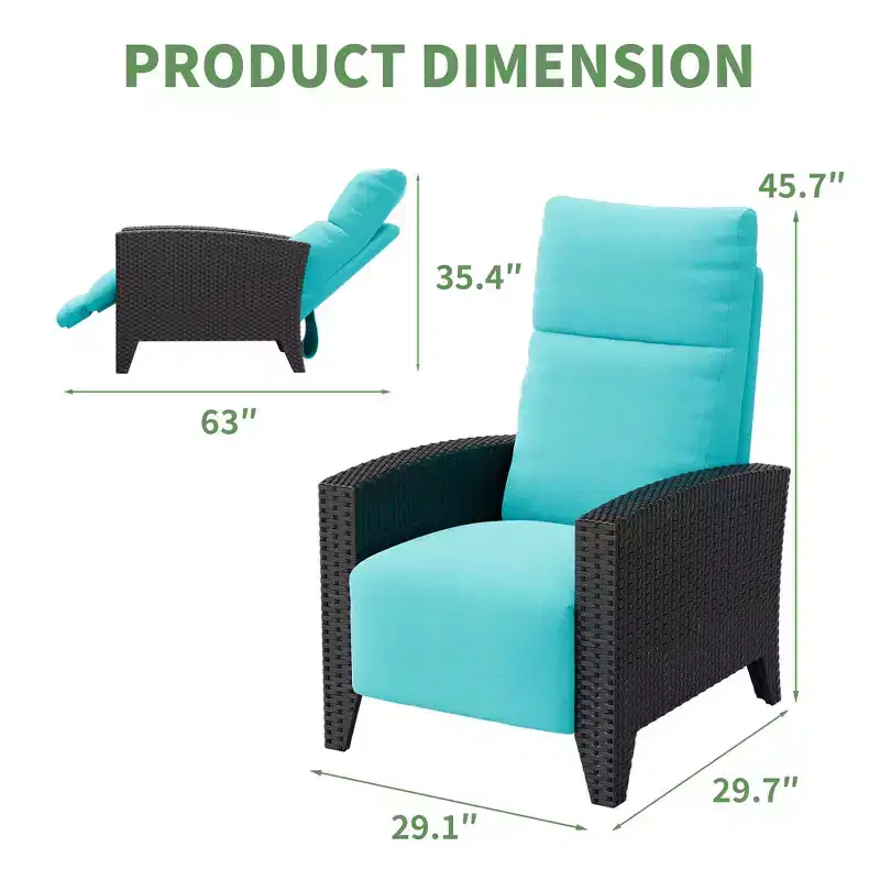 Acekool Wicker Outdoor Recliner Chair, 175 Degree Recline with Footrest, Flip Up Side Table, for Pool Deck Balcony