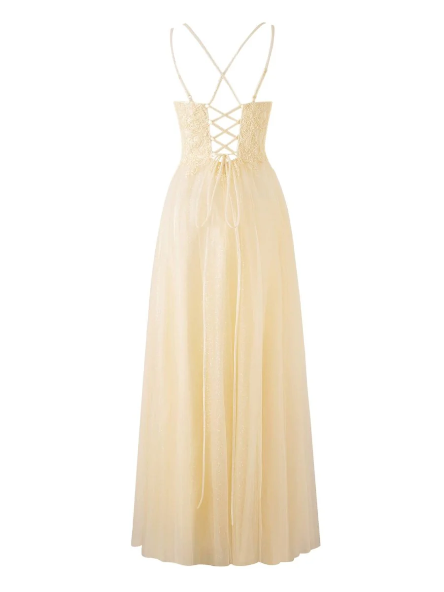 Navy Blue A-line Floor Length Glitter Tulle Prom Dress