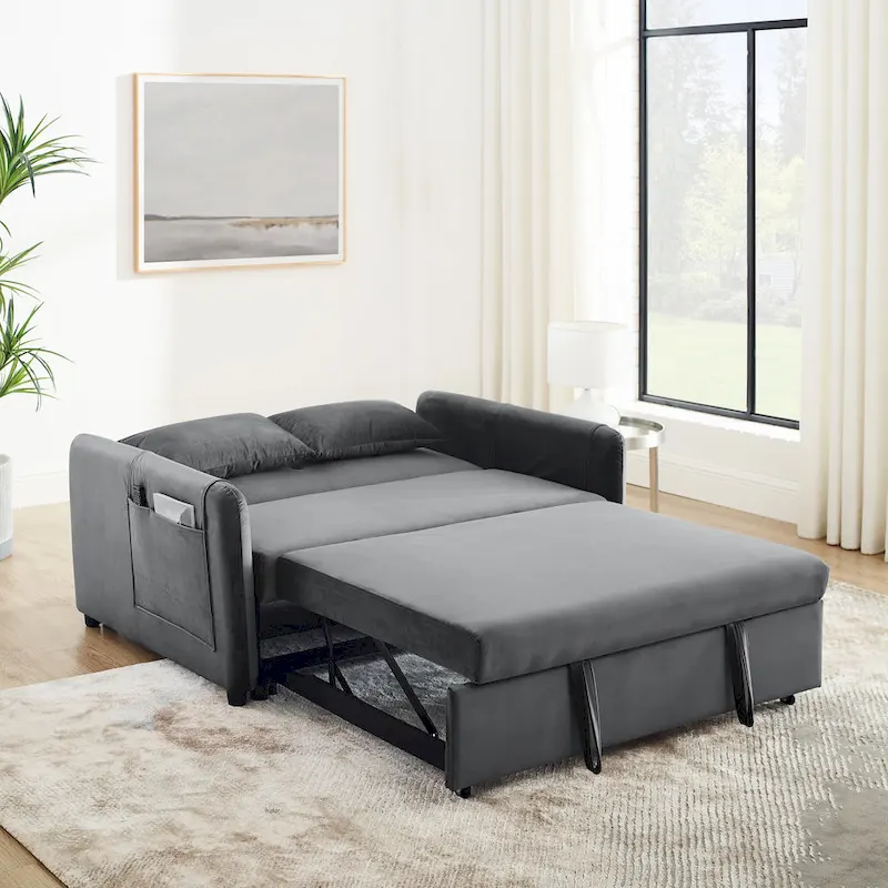 3-in-1 Versatile Velvet Double Sofa with Pullout Bed