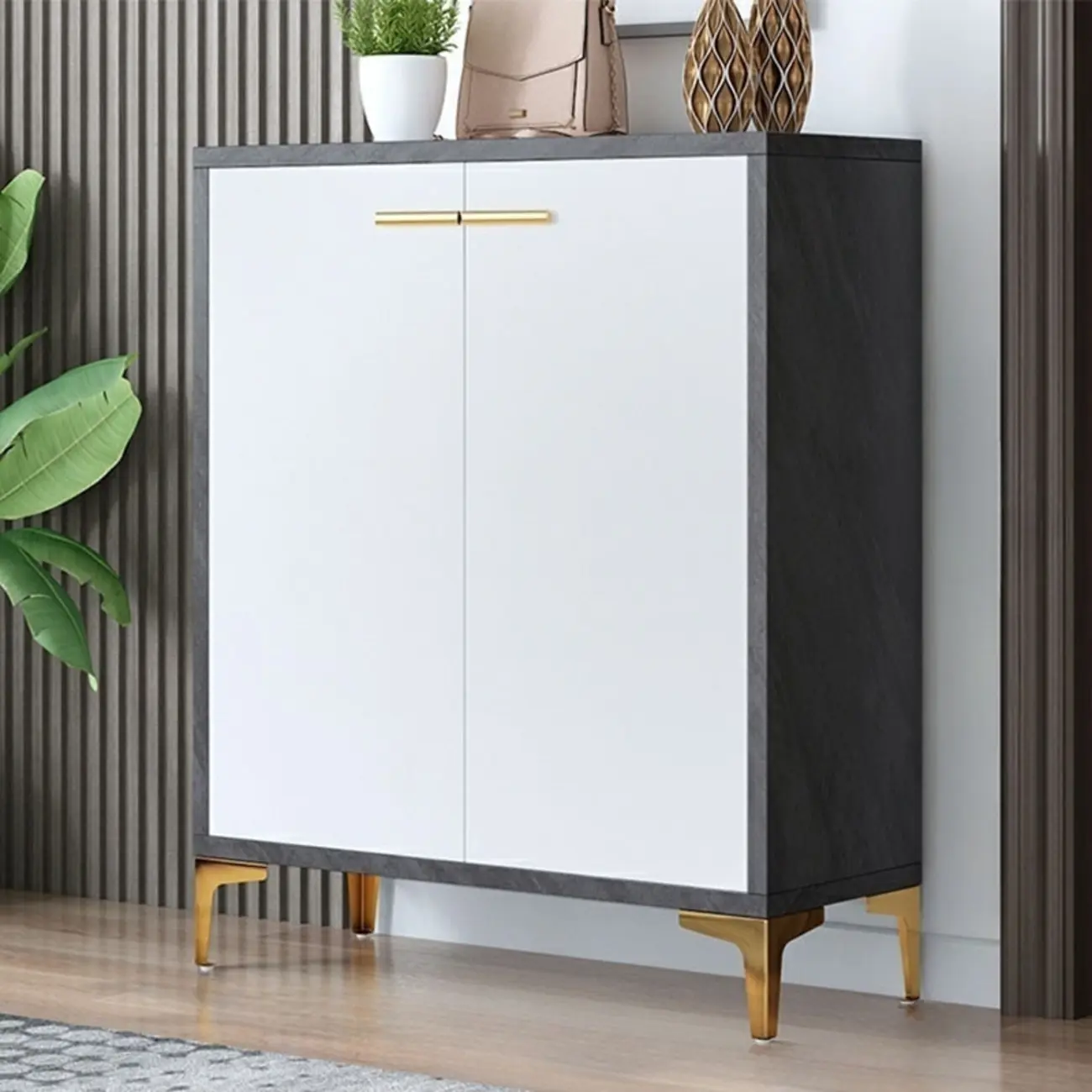 Elegant Grey Wood Hallway Shoe Cabinet with Metal Legs