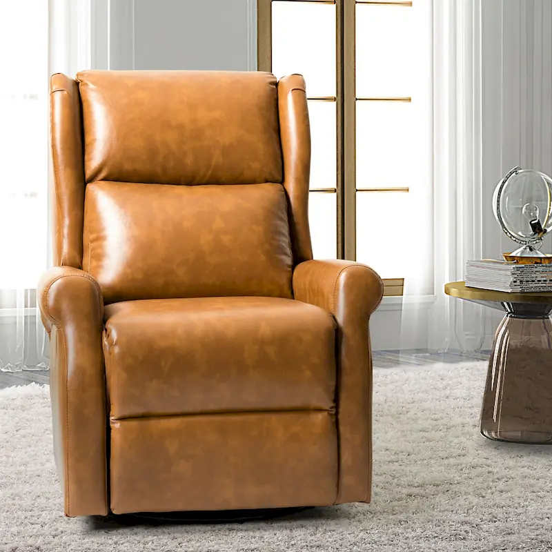 Faux Leather Swivel Recliner Nursery Chair with Metal Base