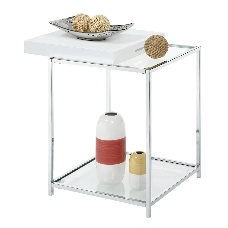 Black / White / Bamboo / Grey / Sea Foam – 2-Shelf End Table with Removable Tray