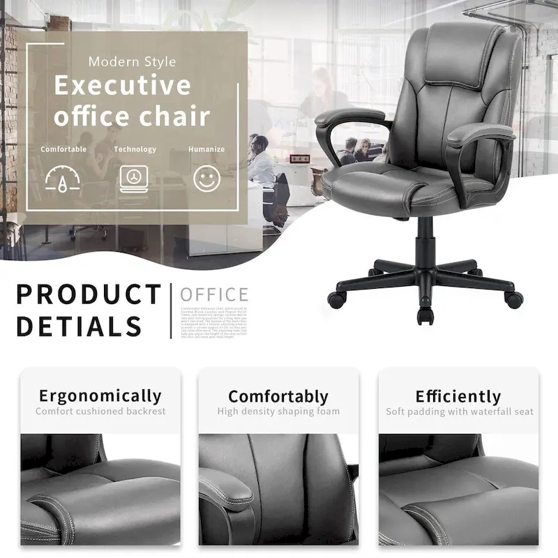 Homall Brown Executive Chair High-Level PU Leather Thick Padded Ergonomic Chair Mid Back Office and Commercial Chair