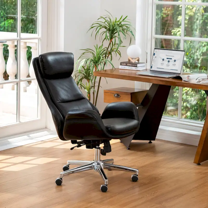 Black / Grey / Coffee / Camel&Black High-Back PU Leather Swivel Office Chair, 1-Person