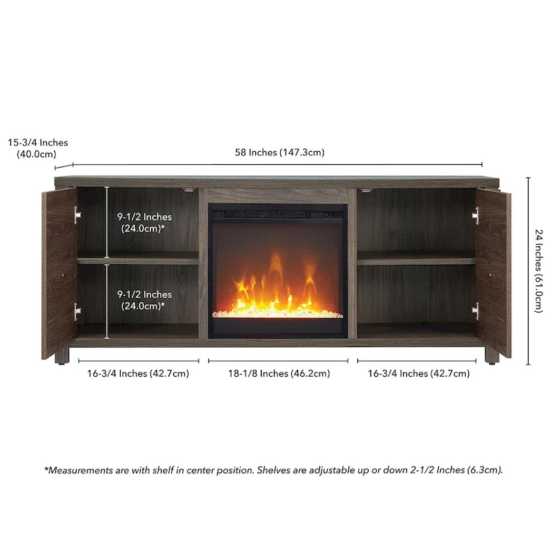 TV Stand with Electric Fireplace - Gray/Black/Brown, 58