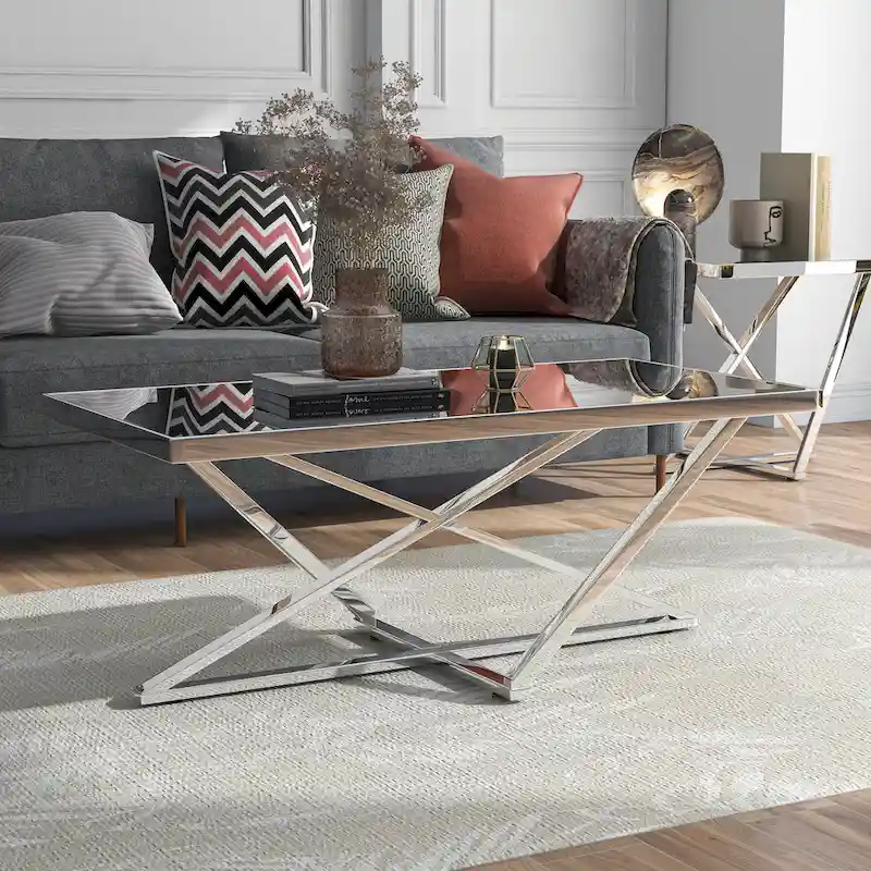 Marchat Glam Chrome 47-inch Mirror Top Coffee Table by