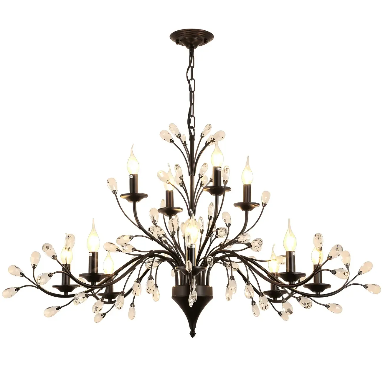 Modern Elegant Black Branch Crystal Candelabra Chandelier