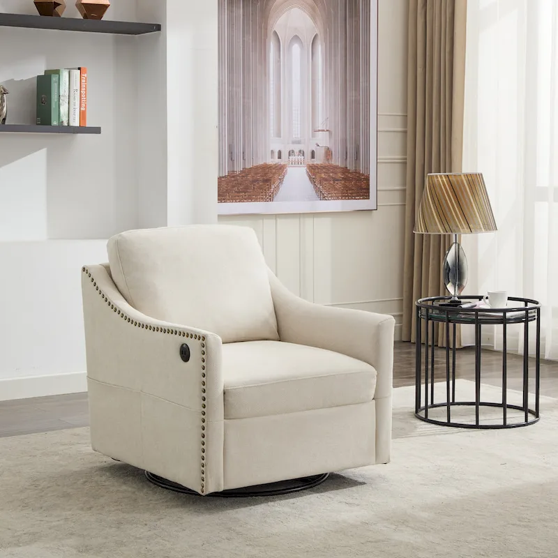 Cream White Modern 30.3  Accent Chair with USB