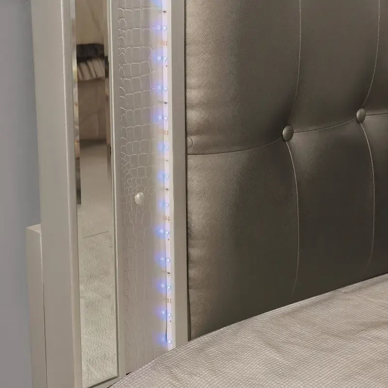 Derc Modern Solid Wood Upholstered Tufted Panel Bed with LED by Furniture of America