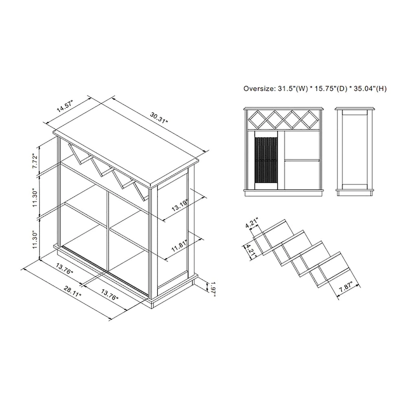 DH BASIC Farmhouse Four Shelf and Four Bottle Lattice-like Wine Buffet by Denhour
