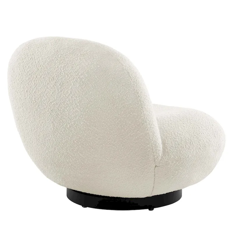 Beige Boucle Swivel Accent Chair with Black Base