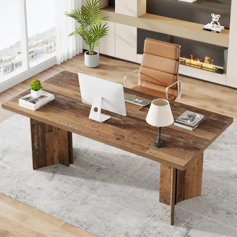 63-Inch Executive Office Desk, Modern Wood Large Computer Desk