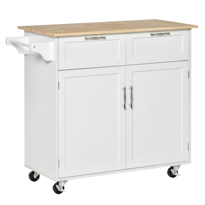 41 Modern Rolling Kitchen Island on Wheels with Rubberwood Top