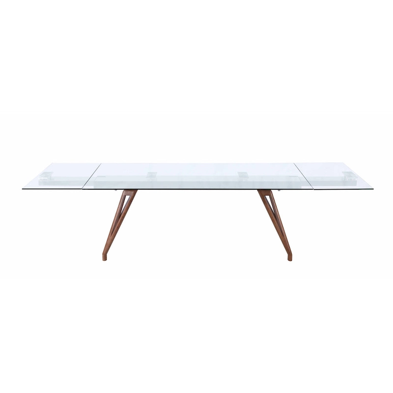 Somette Modern Dining Table with Extendable Glass Top & Solid Wood Legs