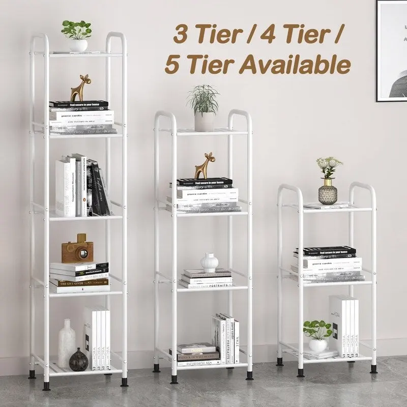 Black / White 5-Tier Narrow Metal Shelving Unit – Single