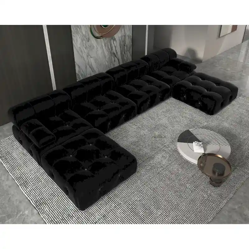 U-shaped Velvet Upholstery 6-piece Sectional Sofa Couch,4 Seats with 2 Ottoman