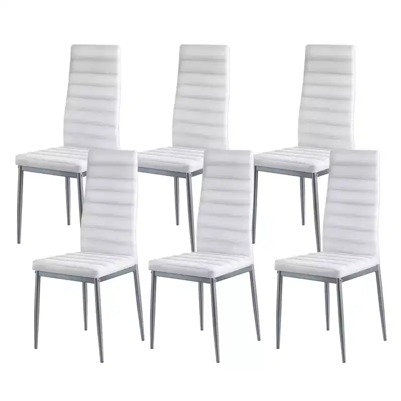 VEVOR Modern Dining Room Accent Chairs Set of 6, Upholstered Leather Side Chair , Kitchen Table Chair with Thick Cushions and Metal Legs, White