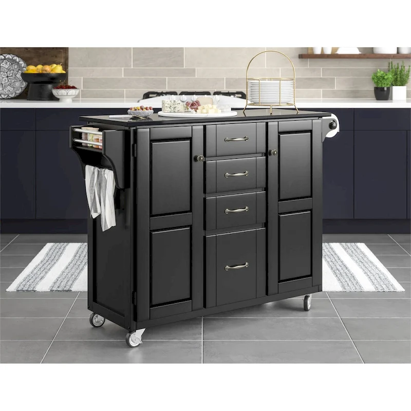Homestyles Create-A-Cart Black Wood Kitchen Cart - 48 x 18 x 36