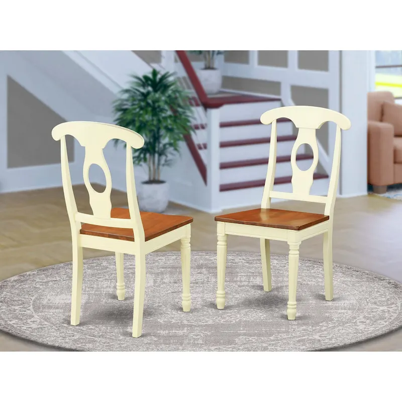 East West Furniture Kenley Kitchen Dining Chairs - Napoleon Back Wood Seat Chairs, Set of 2, Buttermilk & Cherry - KEC-WHI-W