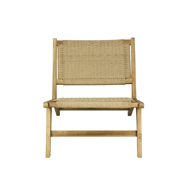 Mid-Century Modern Woven Seagrass Wood Armless Lounge Chair